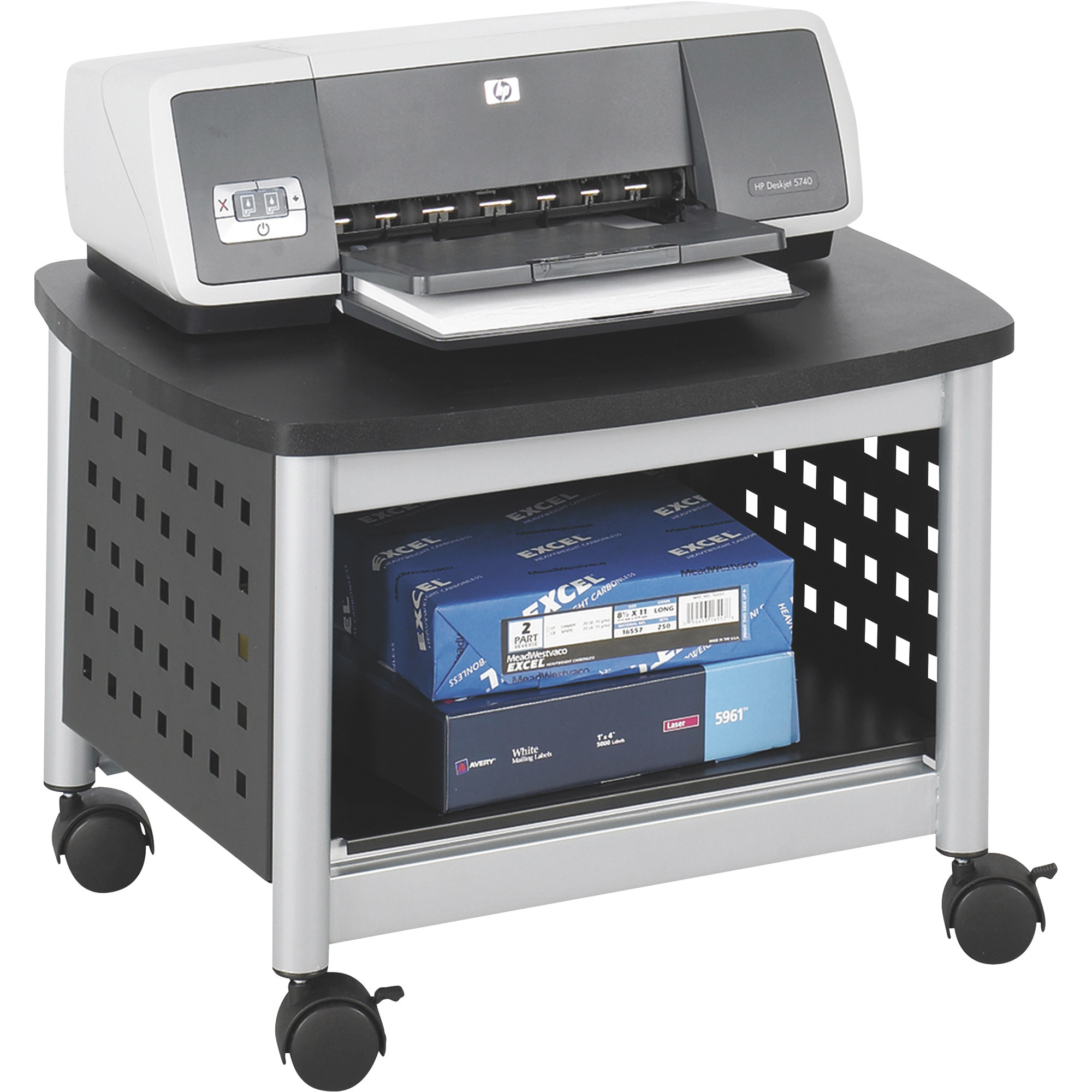 Safco Scoot Underdesk Printer Stand, Black, 20 1/4in.W x 16 1/2in.D x 14 1/2in.H, Model# 1855BL